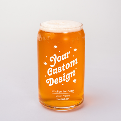 16oz Beer Can Glass - Screen Printed 1 Color